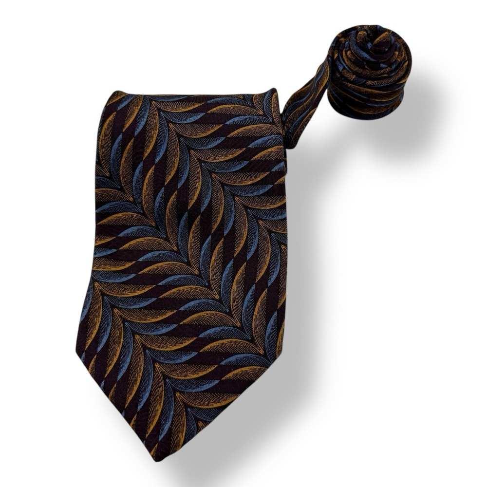 Jhane Barnes Silk‎ Tie Brown Blue Abstract Design 4"x60" Made in Japan